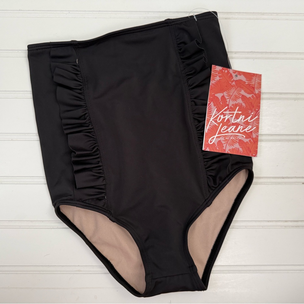 Kortni Jeane Black High-Waist Ruffle Kids Bikini Bottom
